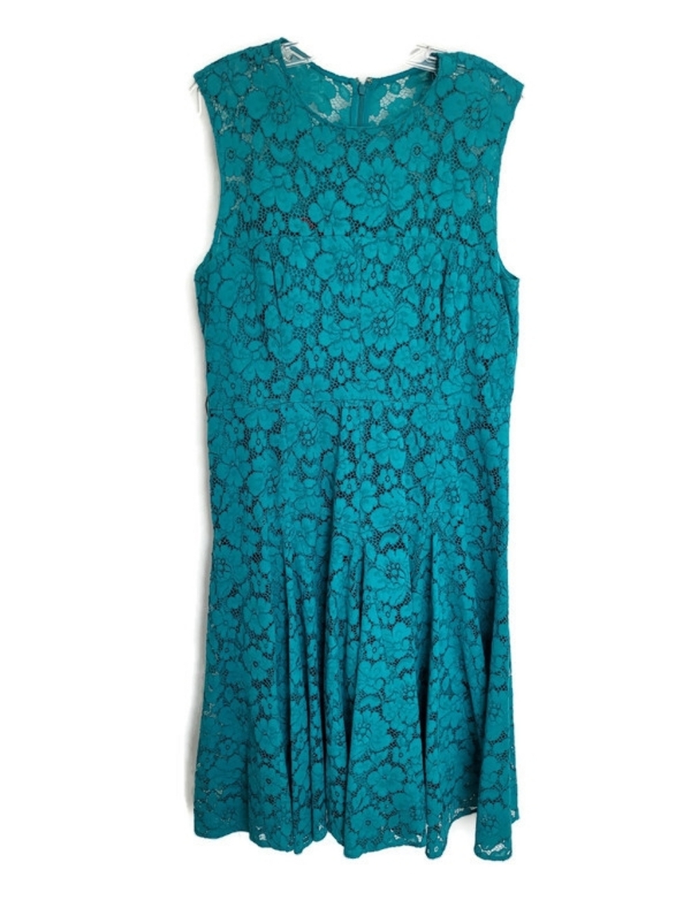 Carolina Herrera Teal Lace Fit-and-Flare Dress